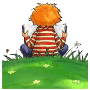 Illustration of a kid reading a book
