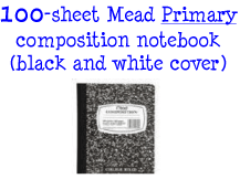 100-sheet Mead Primary composition notebook (black and white cover)