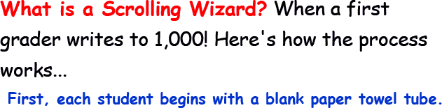 What is a Scrolling Wizard? When a first grader writes to 1,000! Here's how the process works... First, each student begins with a blank paper towel tube.